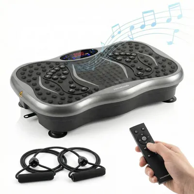Produktbild von Vibrationsplattform mit Bluetooth-Lautsprecher, Widerstandsbändern, Fernbedienung, Trainingsanleitung InnovaGoods