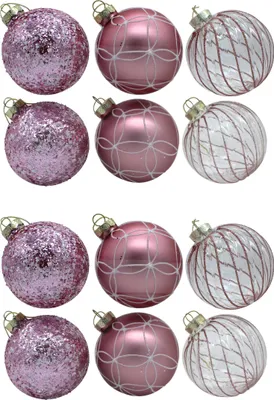 Produktbild von Glas Weihnachts-Kugel Mix Ø 8cm - 12 Stück pink