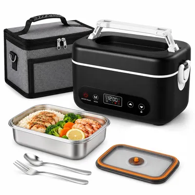 Produktbild von Heizbare Lunchbox elektrisch, 1,2L Thermobehälter mit 304 Edelstahl, schneller 100W Wärmer für Essen, Büro, Auto, Schule und unterwegs