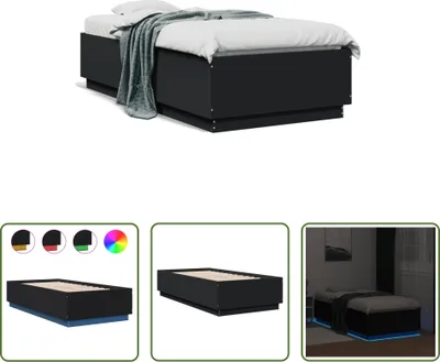 Produktbild von The Living Store Bettgestell mit LED Schwarz 75x190 cm Holzwerkstoff
