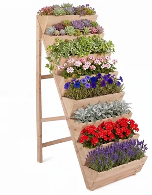 Produktbild von KOMFOTTEU Hochbeet mit 8 Etagen, vertikaler Blumenkasten aus Tannenholz, freistehendes Kräuterbeet, Pflanzenregal, platzsparende Blumentreppe, Pflanzentreppe für Balkon, Garten & Terrasse