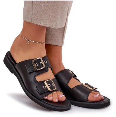 Produktbild von Leder Flache Sandalen Mit Schnallen Zazoo 3020 Schwarz 39