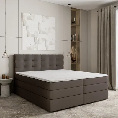Produktbild von Masseno Boxspringbett AREZI 160x200 cm Komplett-Set mit Bonell Matratze und Topper, Polsterbett mit Bettkästen -Braun, SORO 28