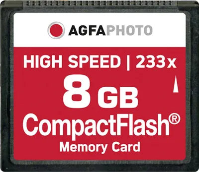 Produktbild von AgfaPhoto Compact Flash, 8GB, 8192 MB, Kompaktflash (CF), 100000 Zyklen pro logischen Sektor, 42.8 mm, 3.3 mm, 36.4 mm