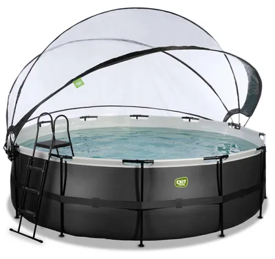 Produktbild von EXIT Black Leather Rahmenpool ø450, Aufstellpool, mit Sandfilteranlage & Überdachung, Rund, Schwarz
