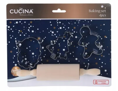 Produktbild von Weihnachts-Ausstechformen mit Nudelholz, 4 Stück