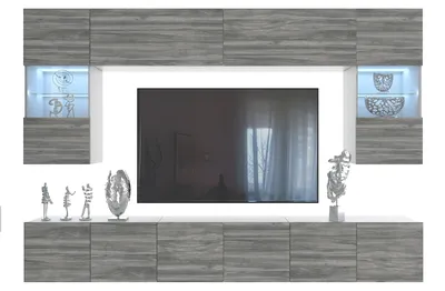 Obrázek produktu pro BELINI obývací sestava MILANO 1, 300 cm – matná šedá, moderní sestava skříněk, přídavná stěna s TV skříňkou, bezúchytkový systém