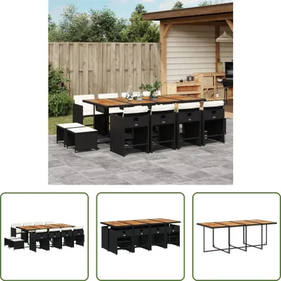Produktbild von The Living Store 13-tlg. Garten-Essgruppe mit Kissen Schwarz Poly Rattan