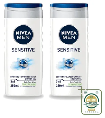 Zdjęcie produktu dla 2 opakowania żelu pod prysznic NIVEA MEN Sensitive, nawilżający, 250 ml - zestaw ekonomiczny, 2 sztuki