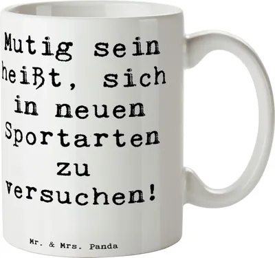 Produktbild von Mr. & Mrs. Panda Tasse Spruch Neue Sportart versuchen - Weiß - Geschenk, Teetasse, Kaffeebecher, Becher, Sportarten, Sport und Fitness, Trinkbecher, Vertrauem, Ermutigung