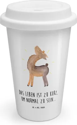 Produktbild von Mr. & Mrs. Panda To Go Becher Lama Stolz - Weiß - Geschenk, Thermobecher, Isolierbecher, Lamas, Freundin, ToGo Kaffeebecher, Familie, Coffee, Thermokaffeebecher, Family