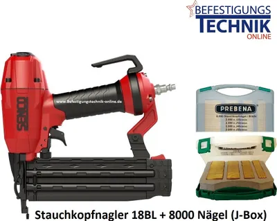 Produktbild von Senco FinishPro18BL 15-50mm Druckluftnagler + Prebena J-Box Stauchkopfnägel 2xr-j50 BR-03