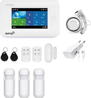 Produktbild von HUXGO HXA006 WLAN + GSM Funk Alarmanlage mit 3 Bewegungssensoren Alarm für Büro Haus Wohnung Garage Steuerung über das Handy TUYA Smart Anwendung SMS-Benachrichtigungen Sprache DEUTSCH
