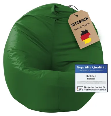 Produktbild von BuBiBag Sitzsack XXL Erwachsene mit Füllung – 2in1 Sitzsack & Sitzkissen, Bean Bag Indoor Outdoor wasserfest | Apfelgrün 145 cm