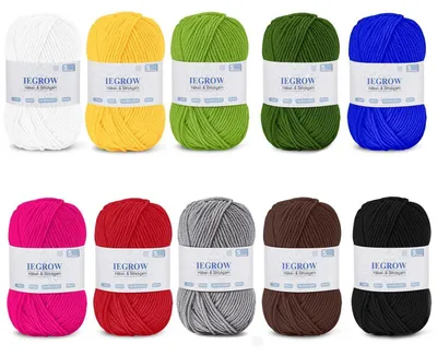 Produktbild von Häkelgarn 500g (10 Farben) Acryl Garn zum Stricken und Häkeln 4-6 mm Nadeln