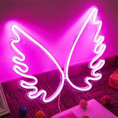 Produktbild von Neon Led Licht USB, Neon Schild, Nachtlicht, Neonlicht Led Wanddeko, Gaming Deko Stimmungslicht für Zimmer Party Bar Kinder Geschenk(Rosa Flügel)
