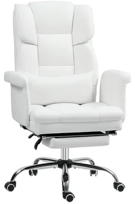 Obrázok produktu pre Ergonomická kancelárska stolička – stolička k písaciemu stolu – výškovo nastaviteľná (48–56 cm) – s naklápateľnou opierkou chrbta – s podnožkou – otočná – s polstrovaným sedákom – biela