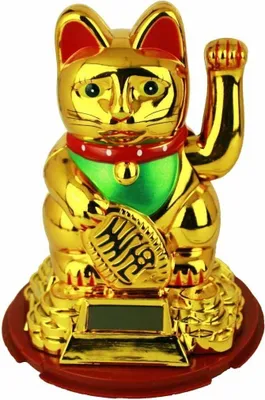 Produktbild von HAAC Solar Winkekatze Katze Glückskatze Glücksbringer 16 cm Farbe gold / rot