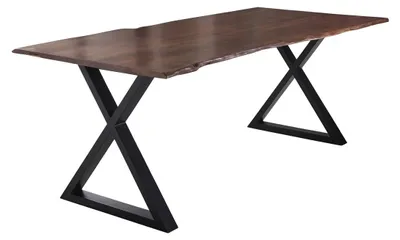 Produktbild von Esstisch Baumkante massiv Akazie nussbaum 220 x 100 schwarz X-Gestell LUBIN