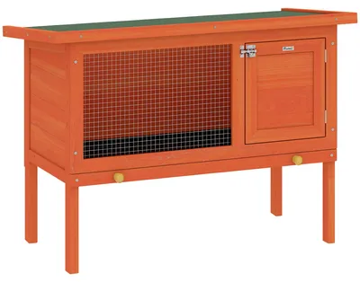 Produktbild von Hasenstall erhöhter Kaninchenstall aus Holz mit aufklappbar Bitumendach herausziehbarer Schublade 90x45x65 cm Orange