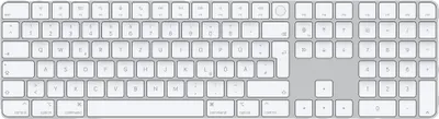 Produktbild von Apple Magic Keyboard mit Touch ID und Ziffernblock, Bluetooth, Aluminium, Silber-Weiß, Deutsches QWERTZ, für Mac, Maße: 418.7 x 10.9 x 114.9 mm, ca. 1 Monat Akkulaufzeit