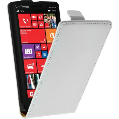 Produktbild von PhoneNatic Kunst-Lederhülle kompatibel mit  Nokia Lumia 930 - Flip-Case weiß + 2 Schutzfolien