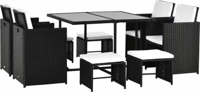 Produktbild von Outsunny 9 tlg. Polyrattan Gartenmöbel Rattan Gartenset Sitzgruppe Garnitur Essgruppe inkl. Kissen Schwarz 109 x 109 x 72 cm