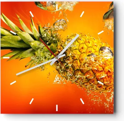 Produktbild von Wanduhr - Quadrat - Glasuhr - Karibik ananas frucht gesund - 30x30cm - Schleichendes Uhrwerk - Lautlos - zum Aufhängen bereit - Dekoration Modern - Wanddekoration aus Glas - C3AC30x30-2209