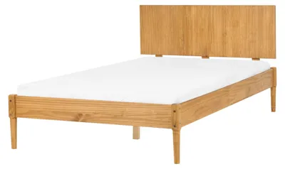 Obrázek produktu pro BELIANI Postel světle hnědá borové dřevo 120 x 200 cm s čelem a lamelovým roštem přírodní skandinávský styl ložnice