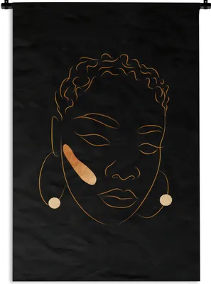 Produktbild von MuchoWow® Wandteppich Wandbehang Frau - Schwarz - Gold - Strichzeichnung 90x135 cm Tapisserie Dekoration Wandtuch - Baumwolle - Wandskulptur
