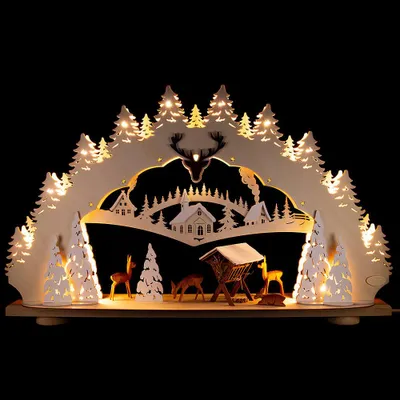 Produktbild von Schwibbogen "Rehe im Wald" (mit LED) (66x39cm) von Weigla Holzkunst