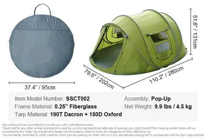 Produktbild von Famanu Campingzelt für 6 Personen - Wasserdicht, UV-Schutz, schnelle Aufstellung - 305x275x198 cm
