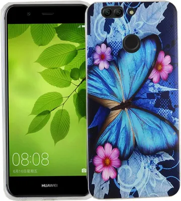 Produktbild von Handy Hülle für Huawei Nova 2 Plus Cover Case Schutz Tasche Motiv Slim Silikon TPU Blauer Schmetterling
