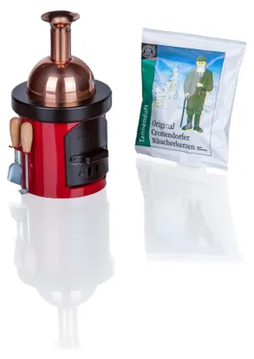 Produktbild von Crottendorfer Räucherofen - Braukessel 13cm in rot, inkl. 5 Räucherkerzen "Tannenduft"