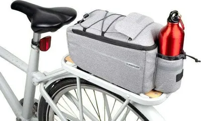 Image de Dunlop sacoche de vélo pour porte-bagages 7 litres - Sacoche isotherme - fermeture velcro - avec compartiments de rangement supplémentaires et porte-bouteilles - couche intérieure isolée - avec bandoulière - gris