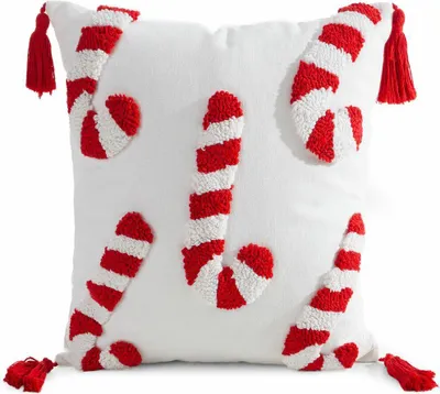 Produktbild von EUROFIRANY | Weihnachtskissenbezug - Kissenbezug - 45 x 45 cm - Weiß Rot - Zuckerstangenmuster - Weihnachten