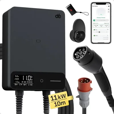 Zdjęcie produktu dla Stacjonarna ładowarka wallbox dé auta EV 11kW na siłę z kablem typ 2 10m