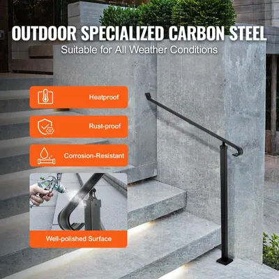 Produktbild von VEVOR Handläufe für Außentreppen 1-2 Stufen Geländer aus Schmiedeeisen Treppengeländer für Stufen Schwarze Eisen-Geländer für Stufen Wand- und Bodenmontage mit Installationskit, 76cm Schritt2