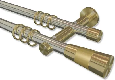 Produktbild von Interdeco Gardinenstange, Vorhangstange Edelstahl-Optik / Messing-Optik Modell Platon Tanara, 20 mm Ø 2-läufig, 180 cm