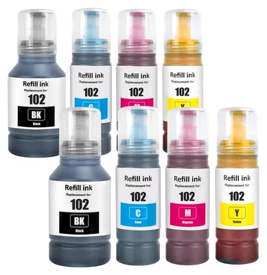 Obrázok produktu pre Sada atramentových kaziet pre tlačiarne Epson EcoTank (8 kusov: 2 čierne, 2 azúrové, 2 purpurové, 2 žlté)