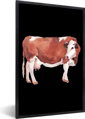 Produktbild von MuchoWow® MuchoWow® Gerahmtes Poster Kuh - Tiere - Braun - Schwarz 60x90 cm - Poster mit zchwarzem Bilderrahmen - Kunst