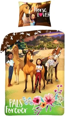 A bedding set featuring characters from the Spirit Riding Free series.