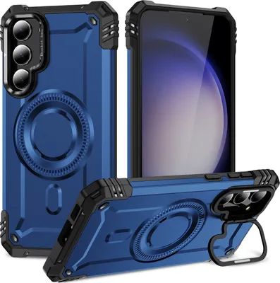 Immagine prodotto di Custodia magnetica per Samsung Galaxy S23+, robusta custodia protettiva militare con supporto ad anello per fotocamera Blu