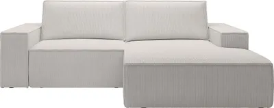 Produktbild von Kleines rechtsseitiges Ecksofa mit Bettfunktion aus beigem Velours – AMELIA