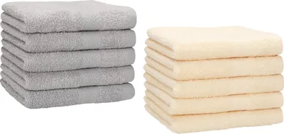Produktbild von Betz 10 Stück Gästetücher 30x50 cm PREMIUM 100% Baumwolle Set  Farbe: silbergrau und beige
