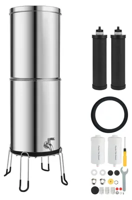 Produktbild von SucceBuy Schwerkraft-Wasserfiltersystem 12,3 L aus Edelstahl 304, reduziert Blei und bis zu 99 % Chlor, ausgestattet mit 2 Aktivkohlefiltern, 2 Fluoridfiltern, Wasserhahn und Ständer