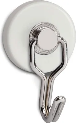 Produktbild von MAUL Magnet rund 2 Stück 5 kg Stahl Metall Ferrit mit haken 6 x 3.7 x 2.8 cm weiß