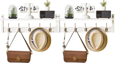 Productafbeelding van Wandkapstok Set - Hengelrek Haken - Opbergen Jassen - 2-in-1 Ontwerp - Set van 2 - Wit