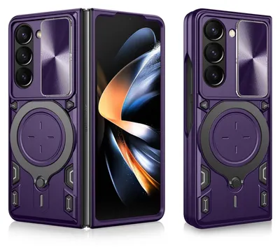 Produktbild von Für Samsung Galaxy Z Fold7 5G CD Textur Sliding Kamera TPU PC Ring Hülle Lila