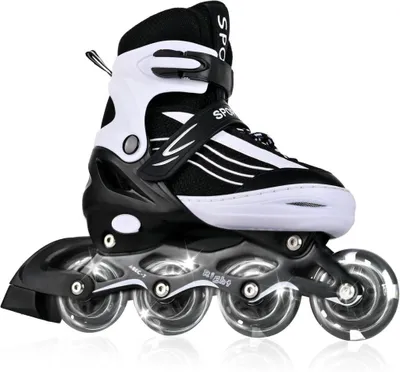 Produktbild von Verstellbare Inline-Skates, schwarz-weiß, Größe 39–42, mit leuchtenden Rollen